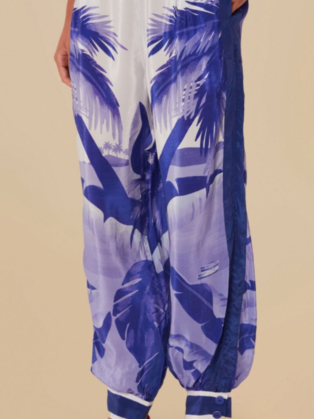 FARM Rio Blue Palm Print Wide-Leg Track Joggers